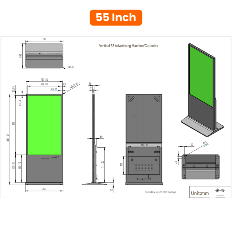 Interactive LCD Advertising Display with 1920x1080 Resolution and 10 Points Touch for Floor Standing Digital Signage Kiosk