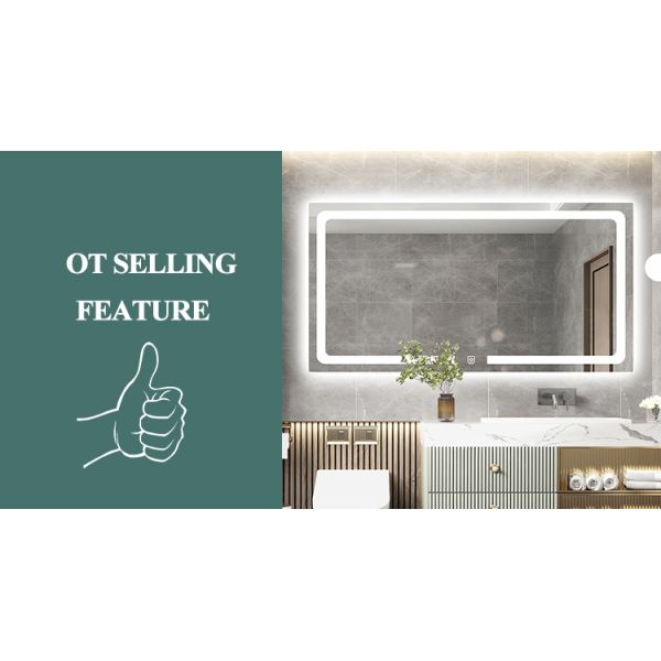 Rectangle Smart Touch Switch Makeup Bathroom Illuminated Led Mirror With Light Dimmable