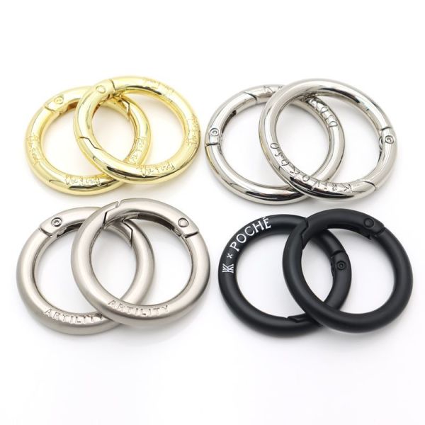 Inner diameter 30mm gold spring trigger open O ring personalized flat round carabiner