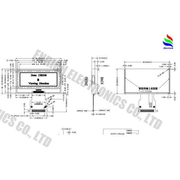 1.5 Inch 128x48 Resolution ST7567 Driver COG LCD Module Monochrome Display for Industrial and Consumer Electronics