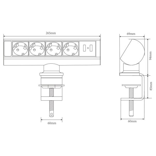 4 Way Desk Mount Power Strip Simple Design Overvoltage Protection Durable