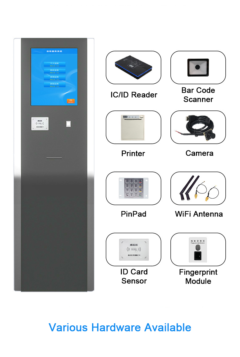 MJK Electronic Indoor Queue Management System Touch Kiosk with Ticket Dispenser for Bank Equipment