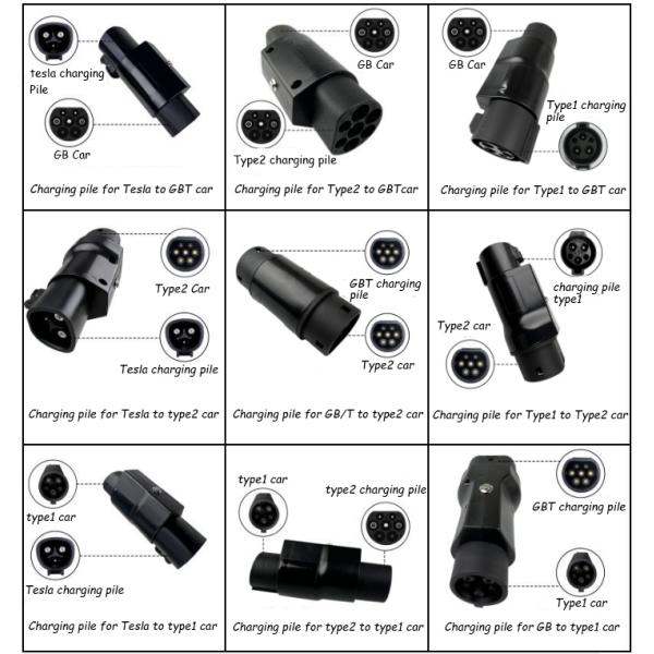 EV Charging Adapter Type2 to Type1 with High Flame Retardant PC Fuel Cable Connector Shell Material