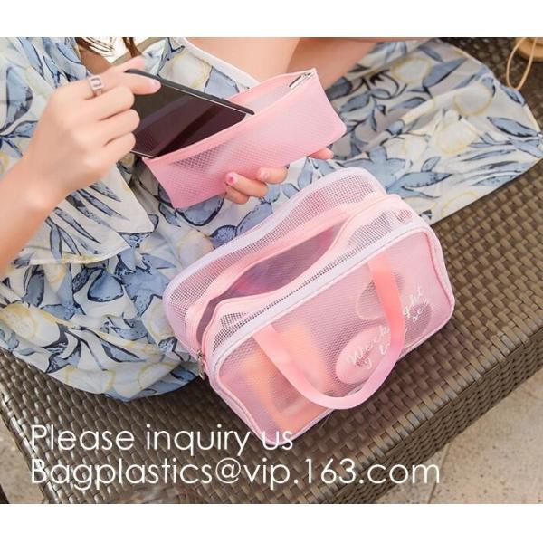 Compact Multi-purpose Handbag-style Transparent Glitter Cosmetic Pouch with Zipper Pocket on the Back, bagease, bagplast