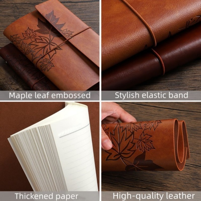 Personalized Embossed Leather Loose-leaf Notebook, Custom Logo Embossing, Elastic Band Closure