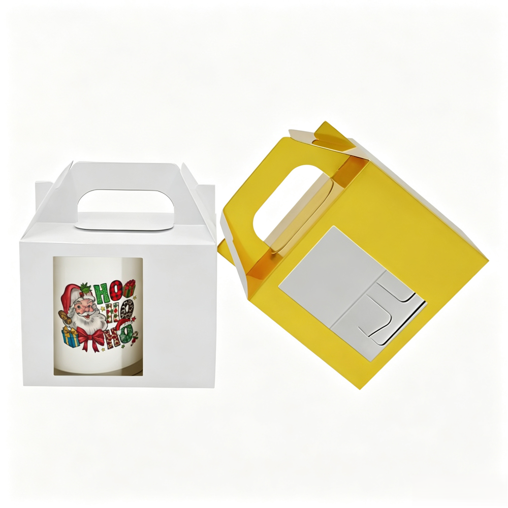 Sublimation Cardboard 11oz Mug Gift Box Custom Packaging Boxes With Window White Gold Color