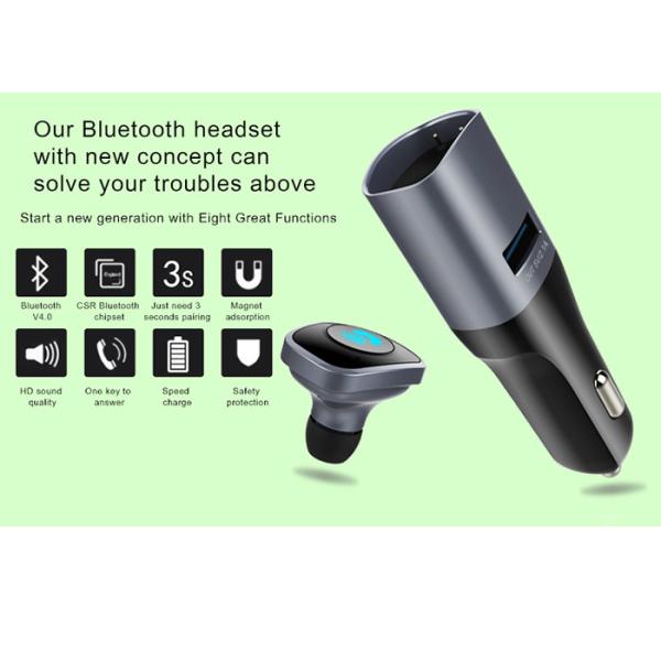 Two Way Plug Bluetooth USB Car Charger Handsfree Car Kit Bluetooth Headset