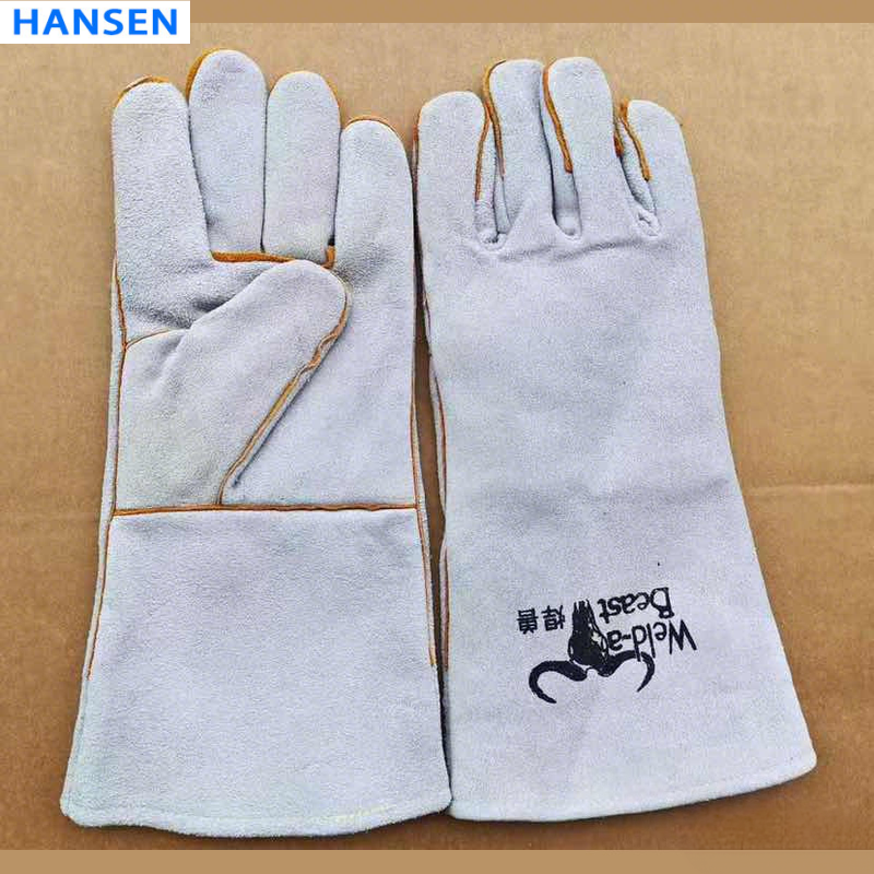 Split Cowhide Welding Gloves , Double Layer Heat Resistant Welder Gloves , Short Driver & Long Cuff Leather Safety Gloves , Anti Spark Wear Resistant