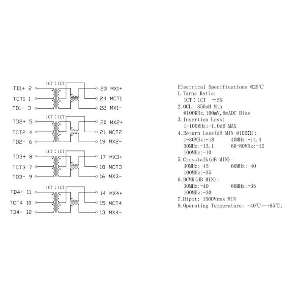 30F-51NL 1000Base-T Magnetics Modules With PoE Function LP82440ANL