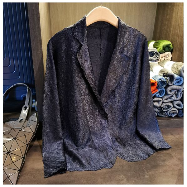 Simple One Button Wrinkle Long Sleeve Suit Coat Solid Color Coat