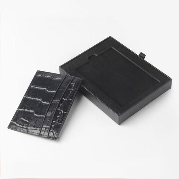 Custom Premium Black Texture Paper Rigid Cardboard Men's Sets Gift Wallets Box Packaging With Gold Foil Logo