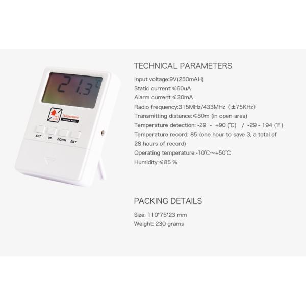433mhz Heat Co Monoxide Detector Temperature Sensor ABS Plastic For Fire Alarm System
