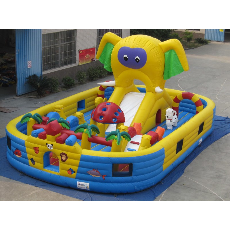 Elephant Theme Inflatable Playground with Slide and Obstacle Area