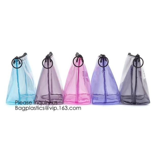 Compact Multi-purpose Handbag-style Transparent Glitter Cosmetic Pouch with Zipper Pocket on the Back, bagease, bagplast