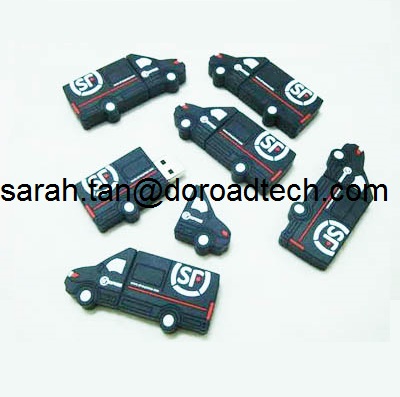 Customized Car Shaped PVC USB Flash Disk, 100% Original and New Memory Chip