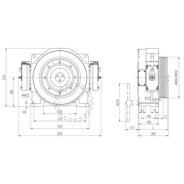 S5-40%ED Gearless Traction Machine For Machine Room Less Lift Parts