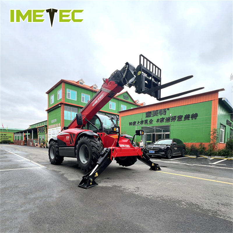 Telehandler side profile demonstrating extended boom reach
