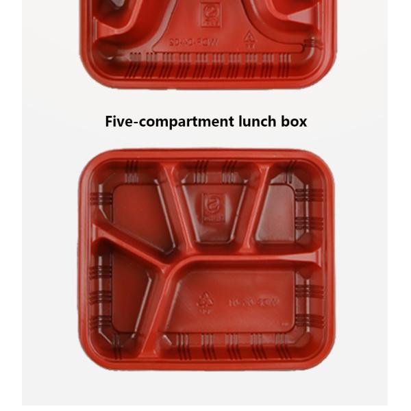 Disposable lunch box with lid rectangular compartment takeaway box red and black
