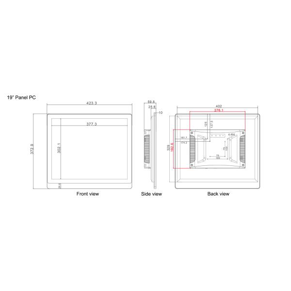 Aluminum Alloy Industrial Panel Mounted Touch Screen Pc 19 Inch Fully Enclosed Design