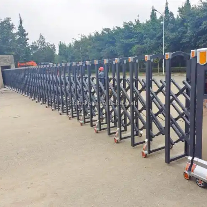Aluminum Alloy Electric Retractable Gate Collapsible Trackless Outdoor Automatic Industrial Entry Door Courtyard Hotel