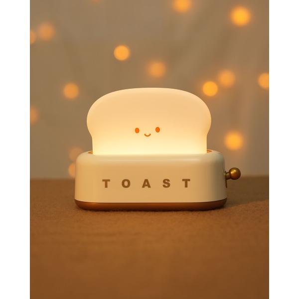 LED Night Light Toaster Modern Design Timer Adjustable Brightness Rechargeable Power Source Best Gift Women Boys Small Bedroom