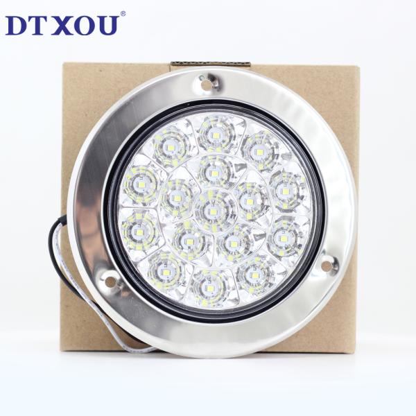 Multi-Functions 16 LED Flange Mount Round Trailer Stop Turn and Tail Lights 3 Holes