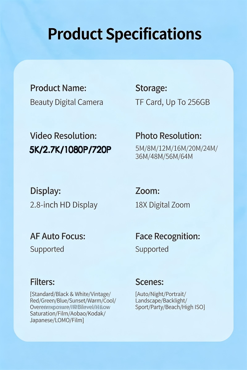 DLC G7-A 5K HD Digital Camera 64MP Vlogging Camera with Continuous Shooting Built-in Flash 18X Zoom Camera for Teens Photography