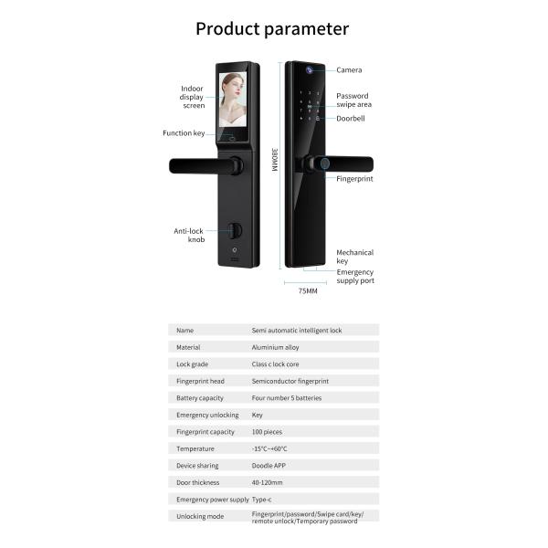Automatic Video Calling Tuya Wifi App Fingerprint Recognition Key Card Code S819-2MAX Smart Door Lock For Home Hotel Apartment