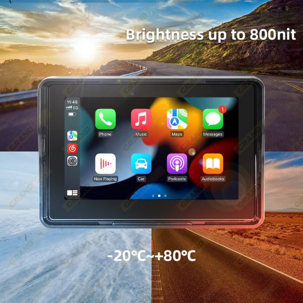 Wireless Carplay Motorcycle Android Auto GPS Navigation Screen with 5 Inch touch display Waterproof IPX7 Dashcam moto camera navigation device