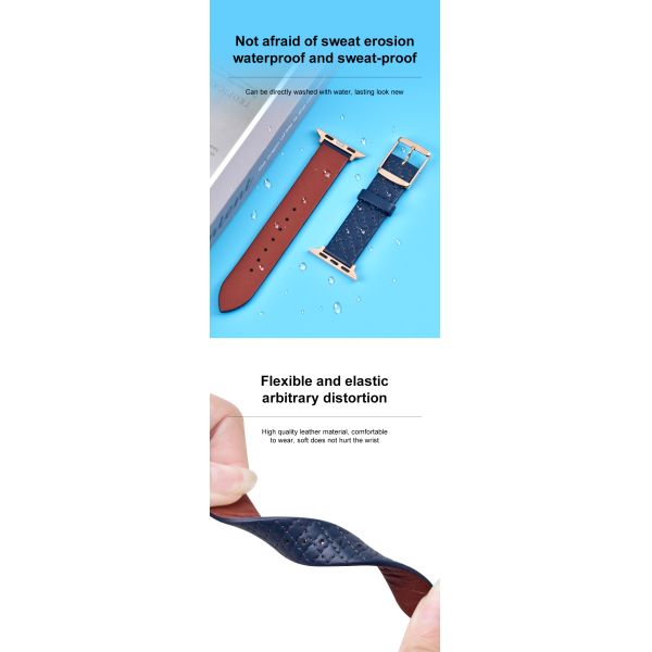 Diamond-patterned genuine leather strap