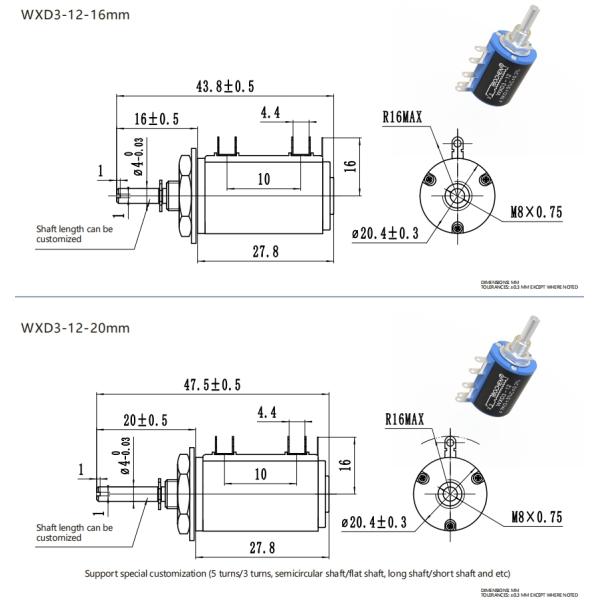 WXD3-12 1W 10k Ohm Wirewound Potentiometer 5-Turn Precision