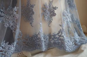 Quality Pale Blue Beaded Embroidered 3D Flower Lace Fabric By The Yard For Wedding Dress for sale