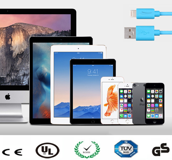 China MFI Certified TPE Data Cable for iPhone 5 USB Data Cable 7 Colors Quick Transfer USB Cable