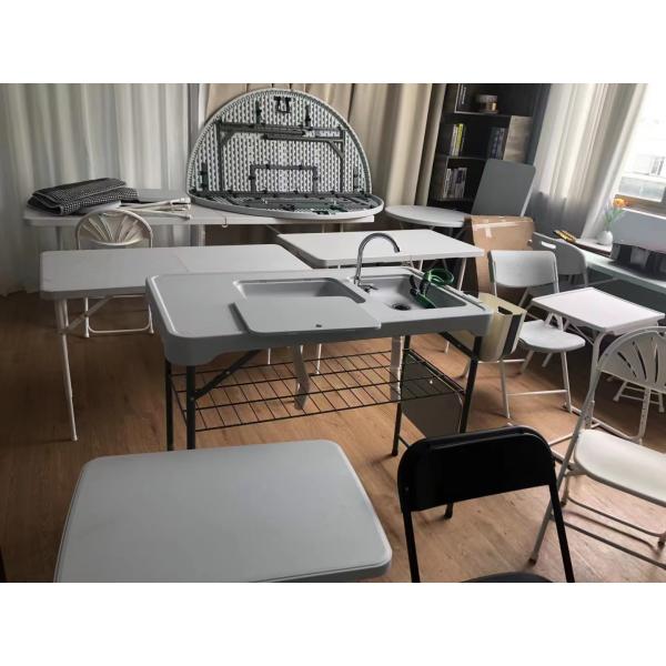 Foldable Outdoor Cleaning Table with Sink and Plastic Material