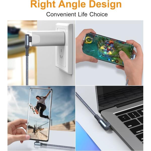 3A USB Type C Cable Right Angle Nylon Braided for iPhone Samsung Galaxy
