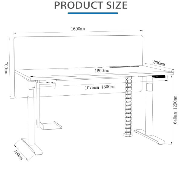 Modern Work Office Desk with Cable Management Uplift Standing Desk 355 Lbs Weight Capacity Modern Style
