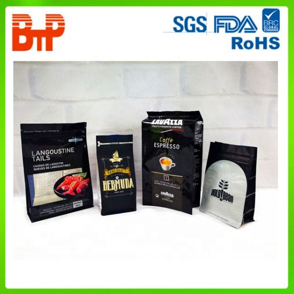 Mylar Packaging Custom Coffee Pack Repeatable Aluminum Foil Lock Matt Black Flat Bottom Coffee Bean Bag With Valve