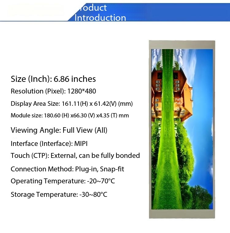 6.86" IPS TFT LCD Module with 480X1280 Resolution and MIPI Interface