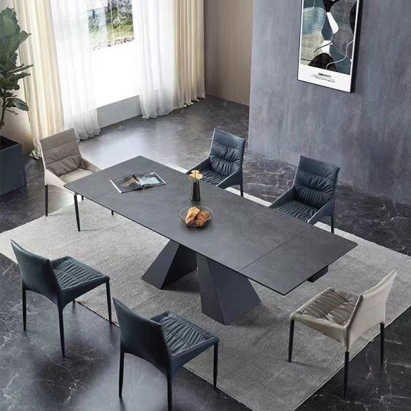 Contemporary Extendable Dining Room Table Ceramic Marble Top Dining Table With Metal Legs