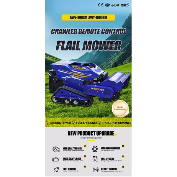 Hot-selling Industrial Multi-Function Tracked Lawn Mower Cordless Single Cylinder Engine Smart Remote Control 360-Degree
