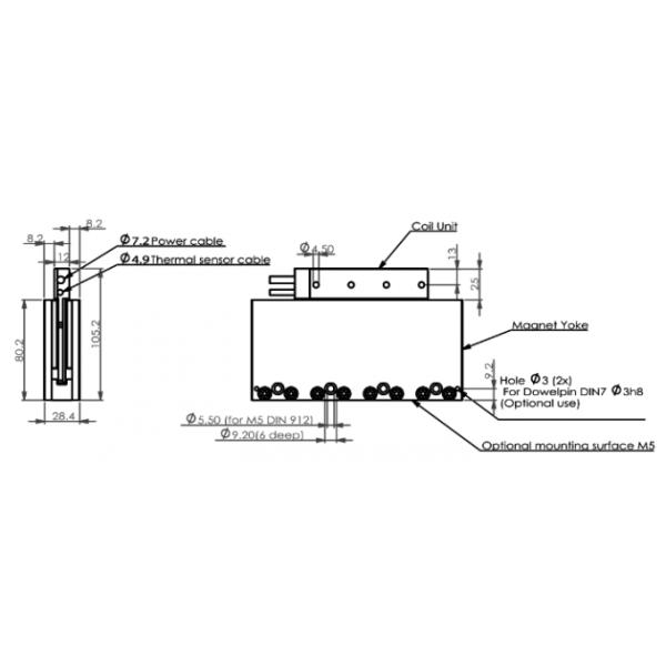 Small Thrust High Performance Coreless Linear Motor 3 Phase 230Vac Rms