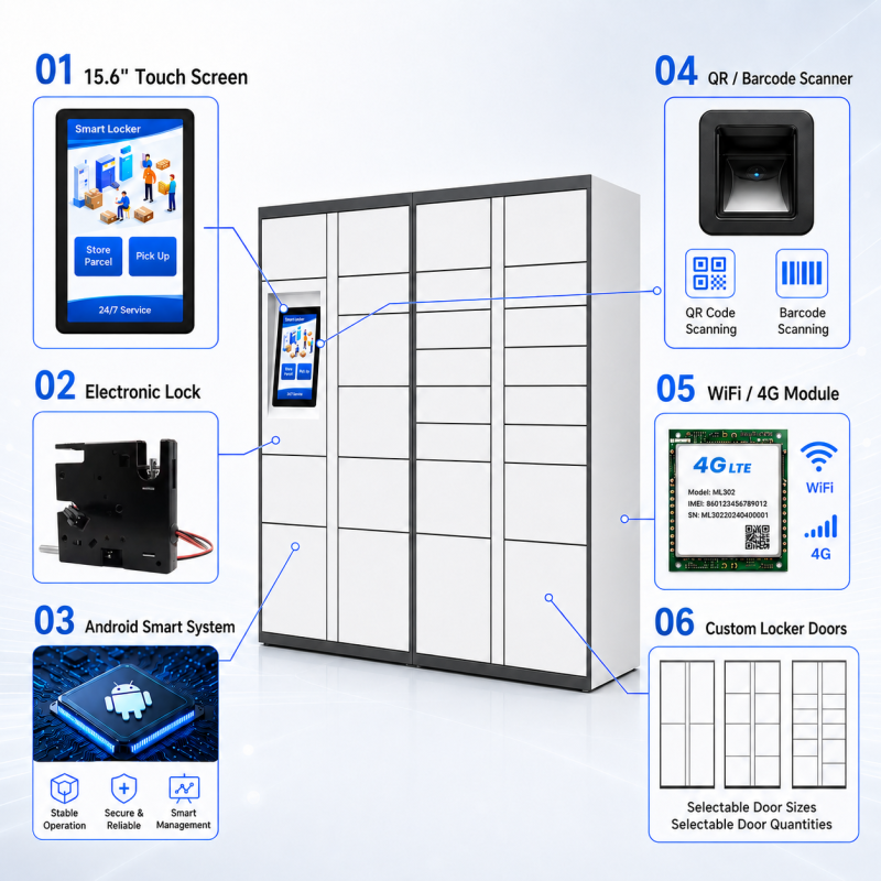 Winnsen Smart Parcel Locker with 15.6" Android Touchscreen Cloud Remote Management and 600 Doors One Console