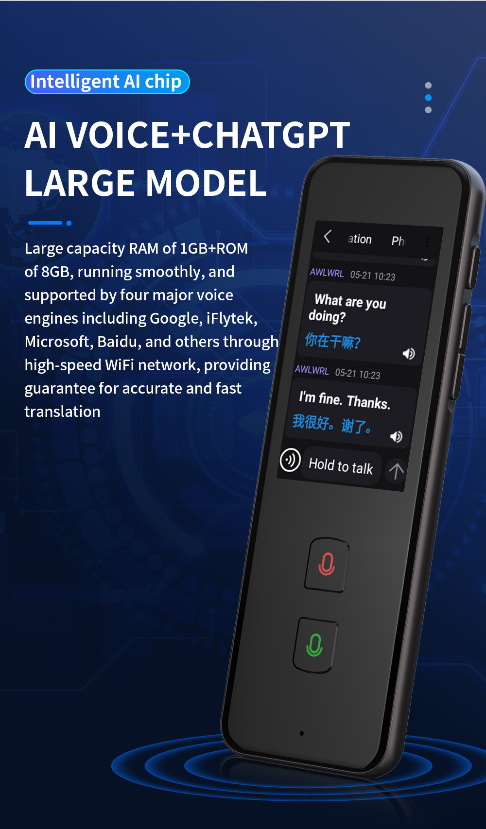 Smart Handheld Translation Device Multi Language Real Time Offline Voice Translator