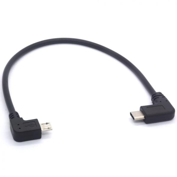 USB C To Micro B 25cm USB Data Transfer Cables 90 Degree 3mm OD 480Mbps Transfer