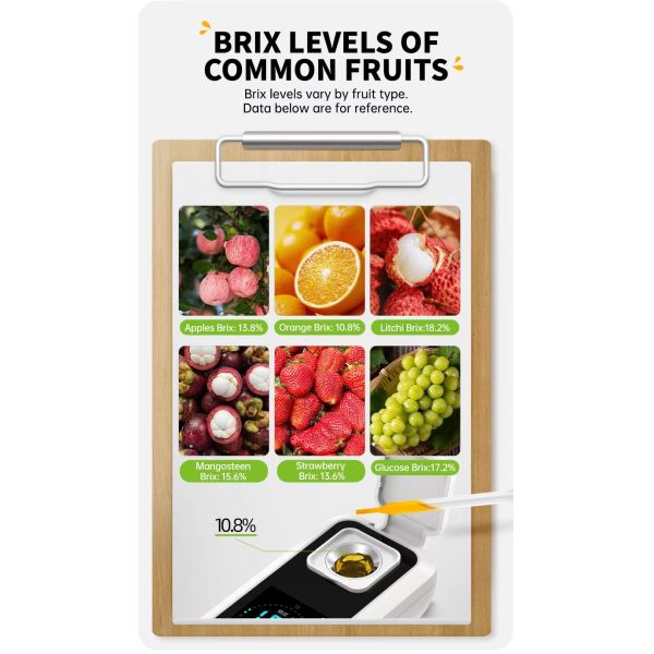 YAGO JBM-10 IPX6 Waterproof Digital Brix Refractometer with 0-32% Brix Range and ±0.01 Ri Accuracy for Sugar, Juice, and Beverage Testing