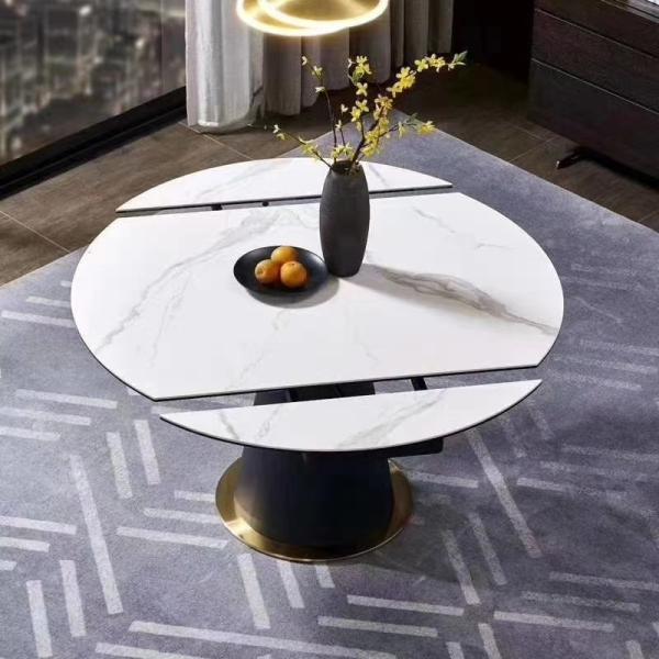 Round Marble Extendable Dinning Table Luxury Stone Extendable Dining Table Ceramic Marble Top