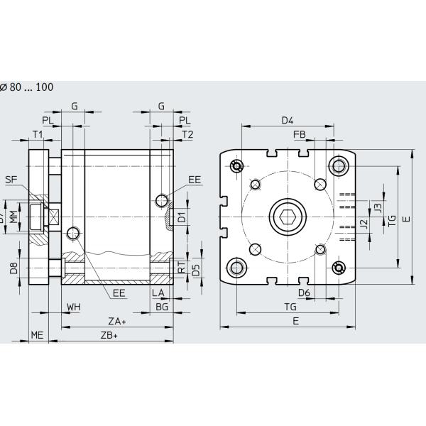 Guide Piston Rod ISO 21287 Double Acting Standard Hole Pattern Compact Cylinders FESTO 577212 ADNGF-20-30-PPS-A 574027 ADNGF-32-40-PPS-A