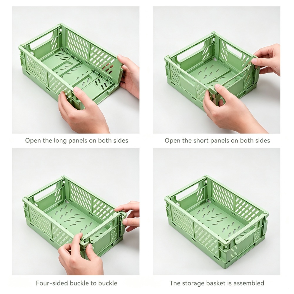Foldable Stackable Plastic Storage Basket Collapsible Storage Crate Organizer