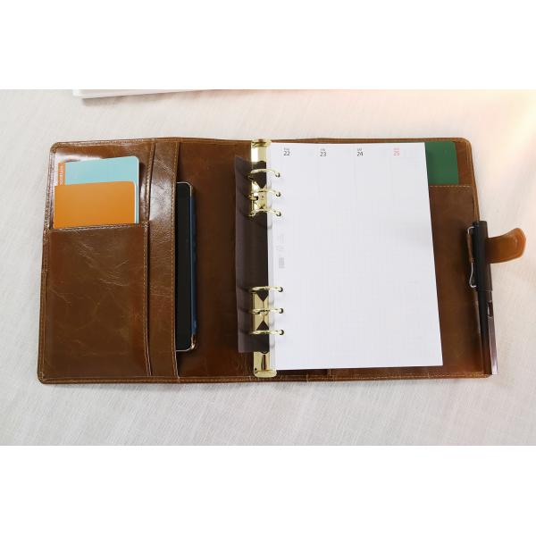 142x208mm Genuine leather snap fastener customized design Refillable 6 Ring Binder organizer