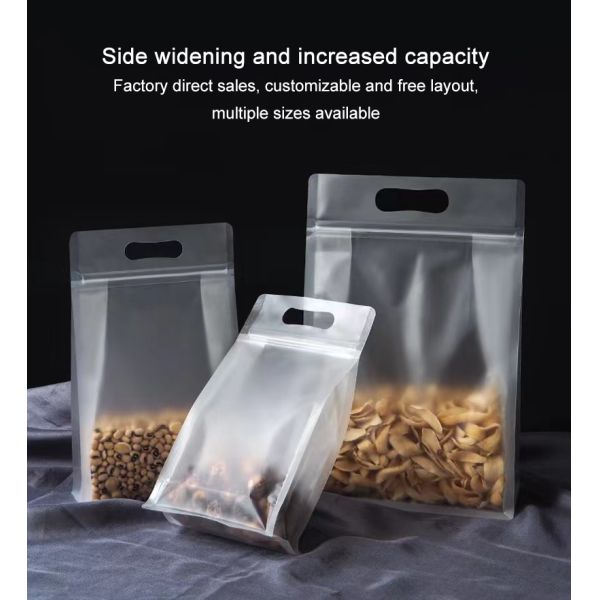 Eight Sided Frosted Transparent Plastic Bag Flat Bottom Box Pouch with Stand Zipper Gusset Side Seal for Sealing Eight Sides